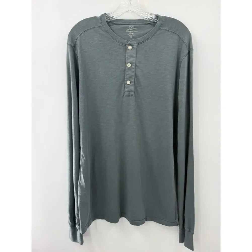 J. Crew Men’s Long Sleeve 3 Button Henley Cotton Classic Pullover Spruce Lg Tall